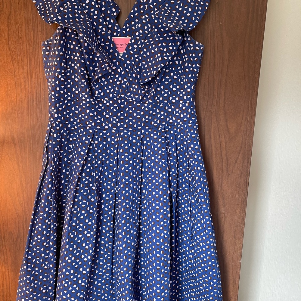 Kate Spade Blue and White Ruffled A-Line Sundress